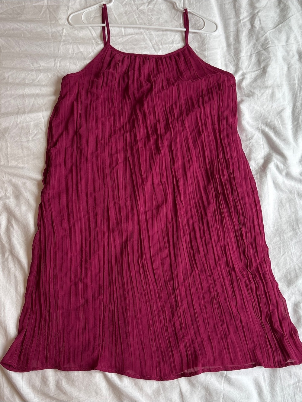 Listicle Pleated Mini Dress Berry Magenta Trapeze Swing Spaghetti Strap Large